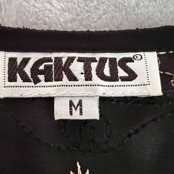 Vintage Womens Y2K Sheer Boho Beaded Embroidered Cover Up Tunic Top Sz M Black - Picture 9 of 11